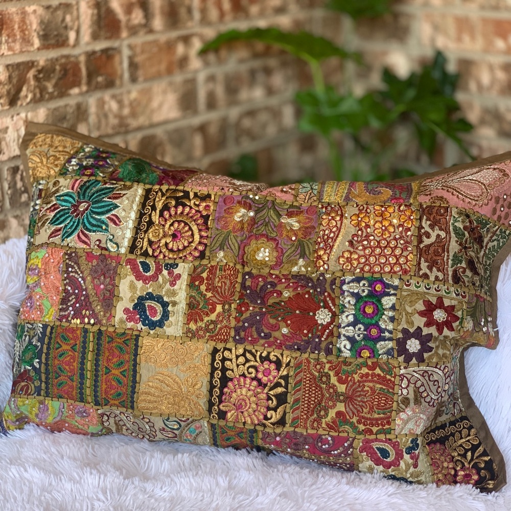 Patchwork Embroidered Decorative Pillow Cover - Picture 2 of 6